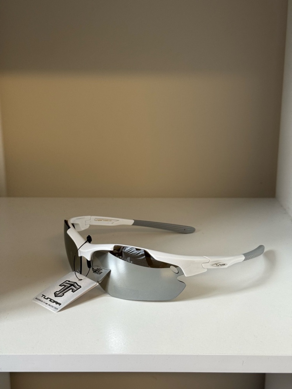 Tundra White and Gray Sport Sunglasses with Silver Lenses